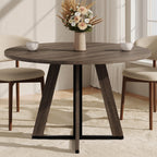MECHYIN 42 inch Round Dining Table for 4, Farmhouse Kitchen Table, Round Dining Room Table with Metal Legs for Small Spaces & Apartment, Space-Saving Circle Wood Dinner Table, Walnut