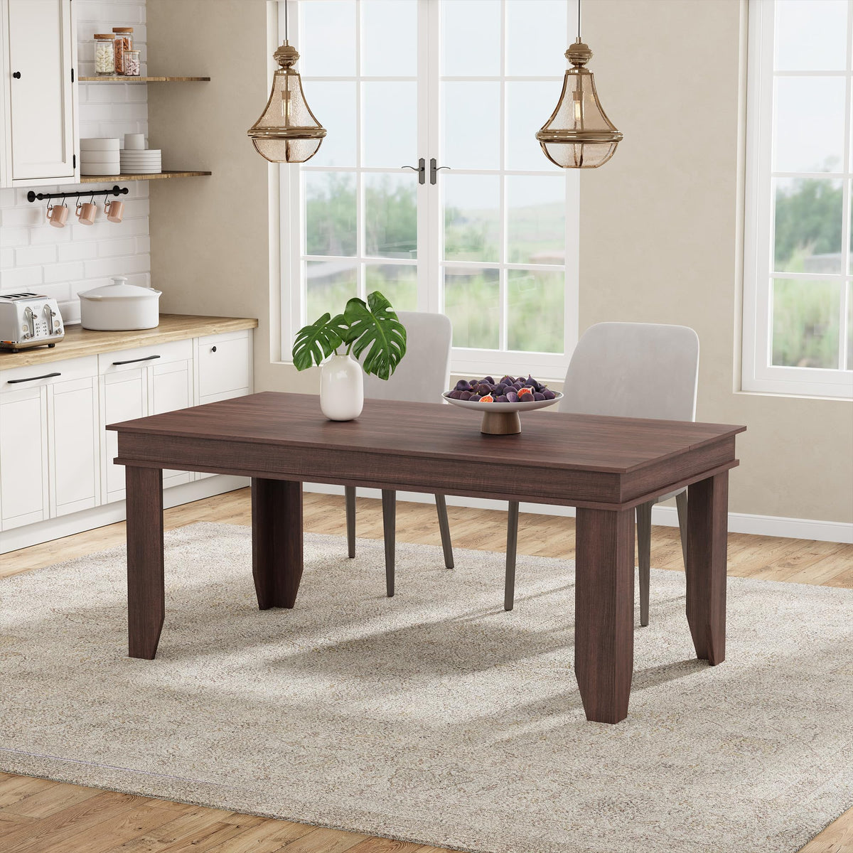 GarveeHome Farmhouse Dining Table for 6-8 People, 71 in Long Kitchen Tables