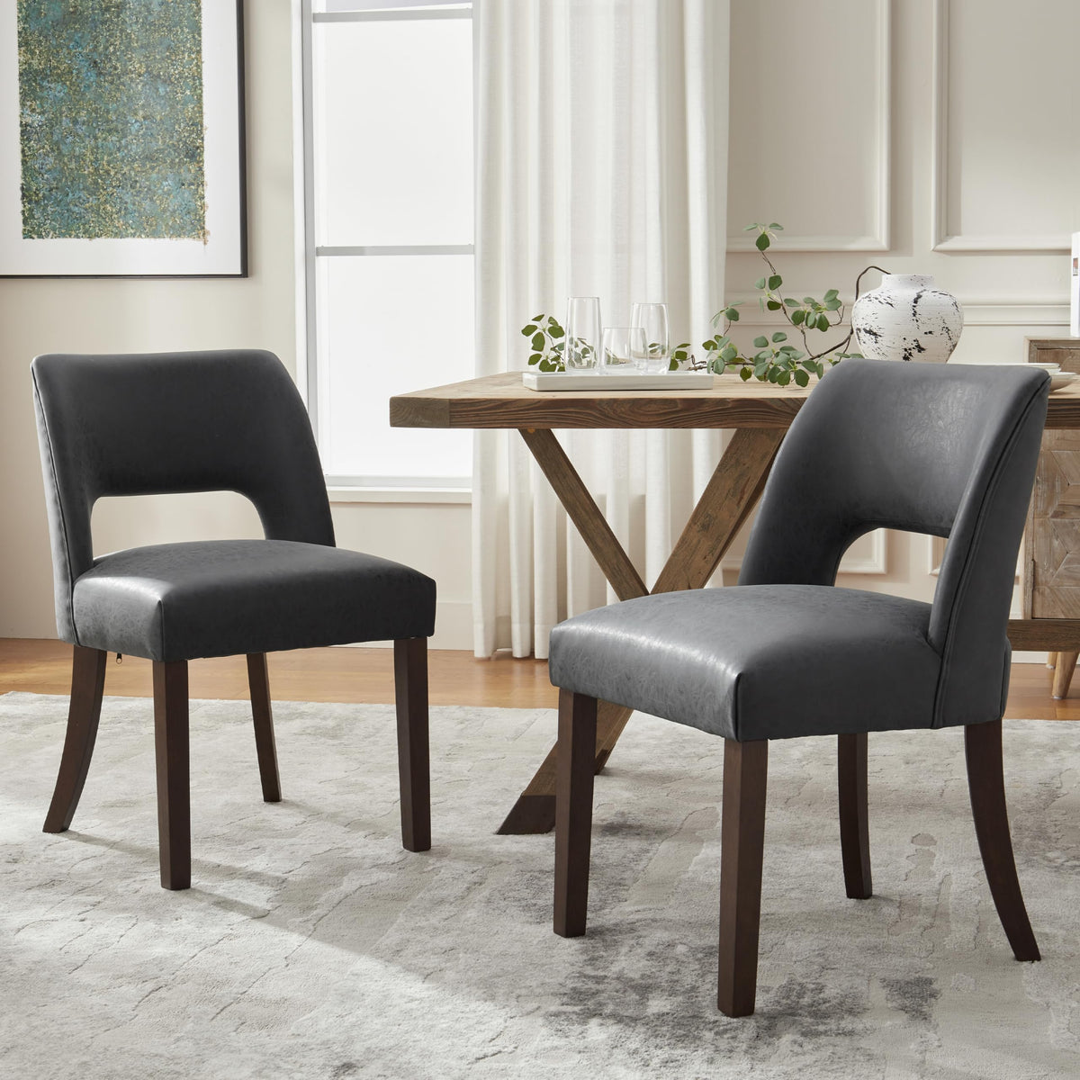 VKNOW Modern Dining Chairs Set of 4 with Rubberwood Legs, Beige