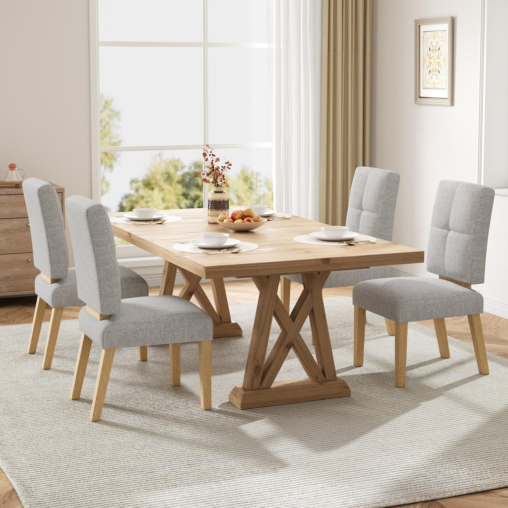 Wooden Dining Chairs Set of 4, Modern Farmhouse Dining Room Chairs with Cloud-Like Thick Cushion, Solid Wood Frame, Upholstered Kitchen Chairs for Dining Room, Living Room, Restaurant, Easy Assemble