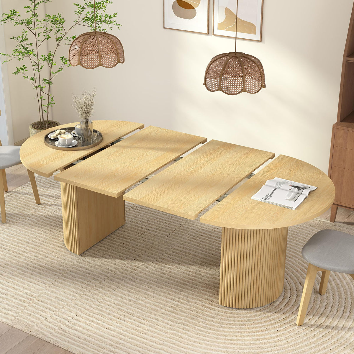 41 in-78 in Extendable Dining Room Table for 4-8, Round Expandable Kitchen Table with Fluted Base, Modern Oval Dinner Tables for Dining Room Kitchen Living Room (Black)