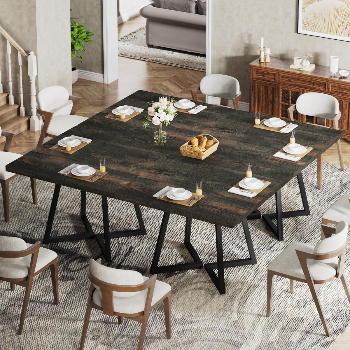 Tribesigns Square Dining Table for 2, 31.5" Industrial Dinner Table with Metal Base, Kitchen Table for Dining Room, Small Space, Apartment