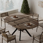 42"-58" Extendable Round Dining Table for 4-6, Kitchen Oval Table with Built-in Flip Leaf & Storage Shelf, Space Saving Modern Design with Sturdy Metal Legs for Kitchen, Living Room & Small Apartments