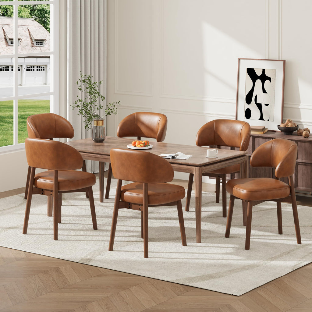 MALOL Wooden Dining Chairs Set of 4, Modern Upholstered Dining Room Kitchen Side Chairs with Curved Open Back for Living Room/Restaurant/Cafe, Brown