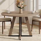 MECHYIN 42 inch Round Dining Table for 4, Farmhouse Kitchen Table, Round Dining Room Table with Metal Legs for Small Spaces & Apartment, Space-Saving Circle Wood Dinner Table, Walnut