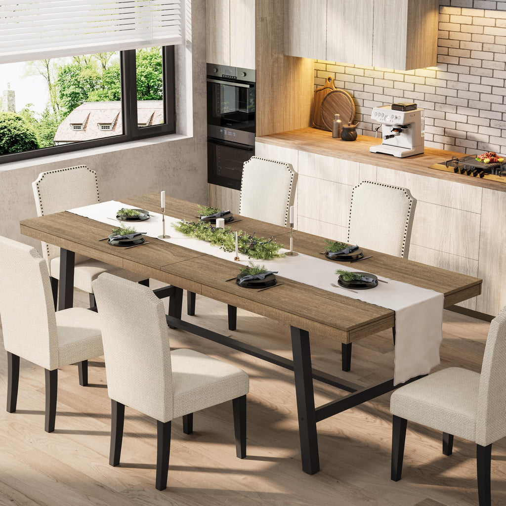 Garvee 71" Farmhouse Dining Table, Rustic Kitchen Table, Brown