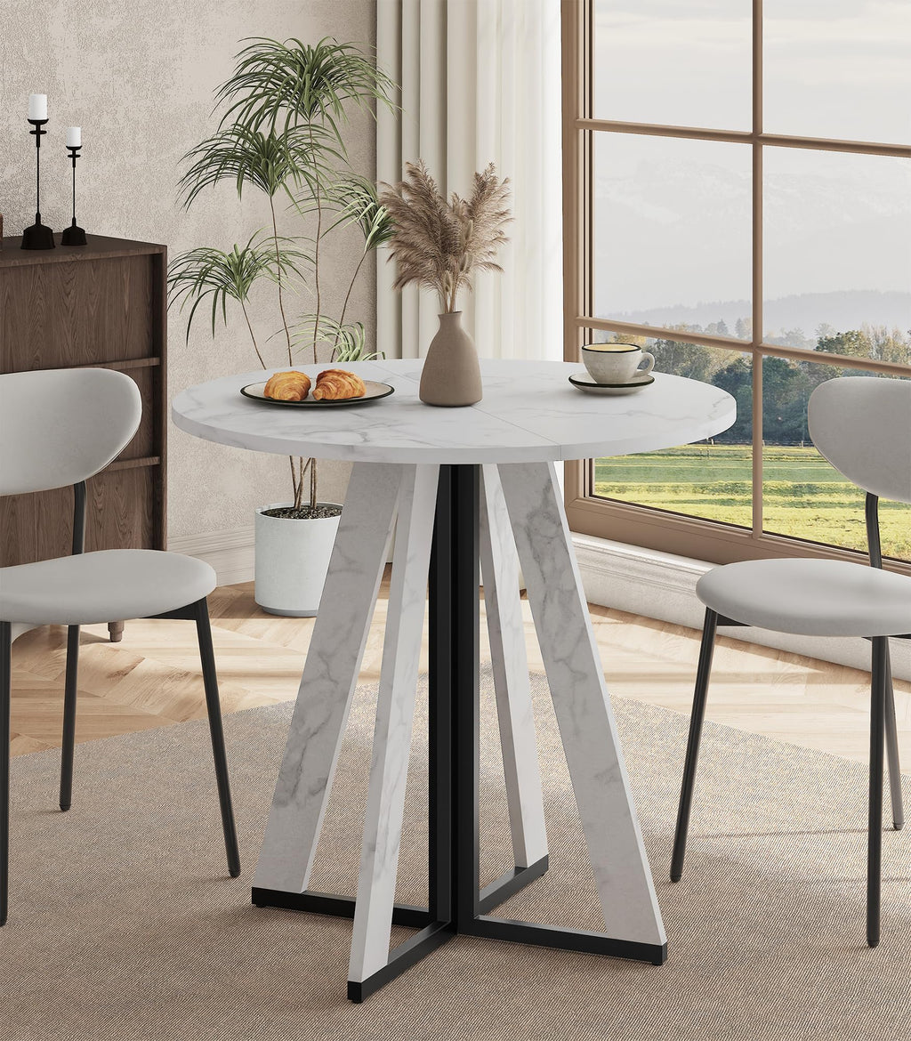 MECHYIN 42 inch Round Dining Table for 4, Farmhouse Kitchen Table, Round Dining Room Table with Metal Legs for Small Spaces & Apartment, Space-Saving Circle Wood Dinner Table, Walnut