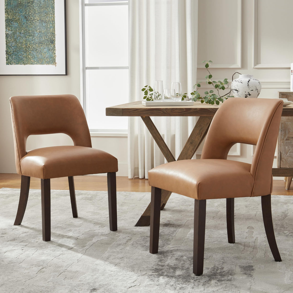 VKNOW Modern Dining Chairs Set of 4 with Rubberwood Legs, Beige