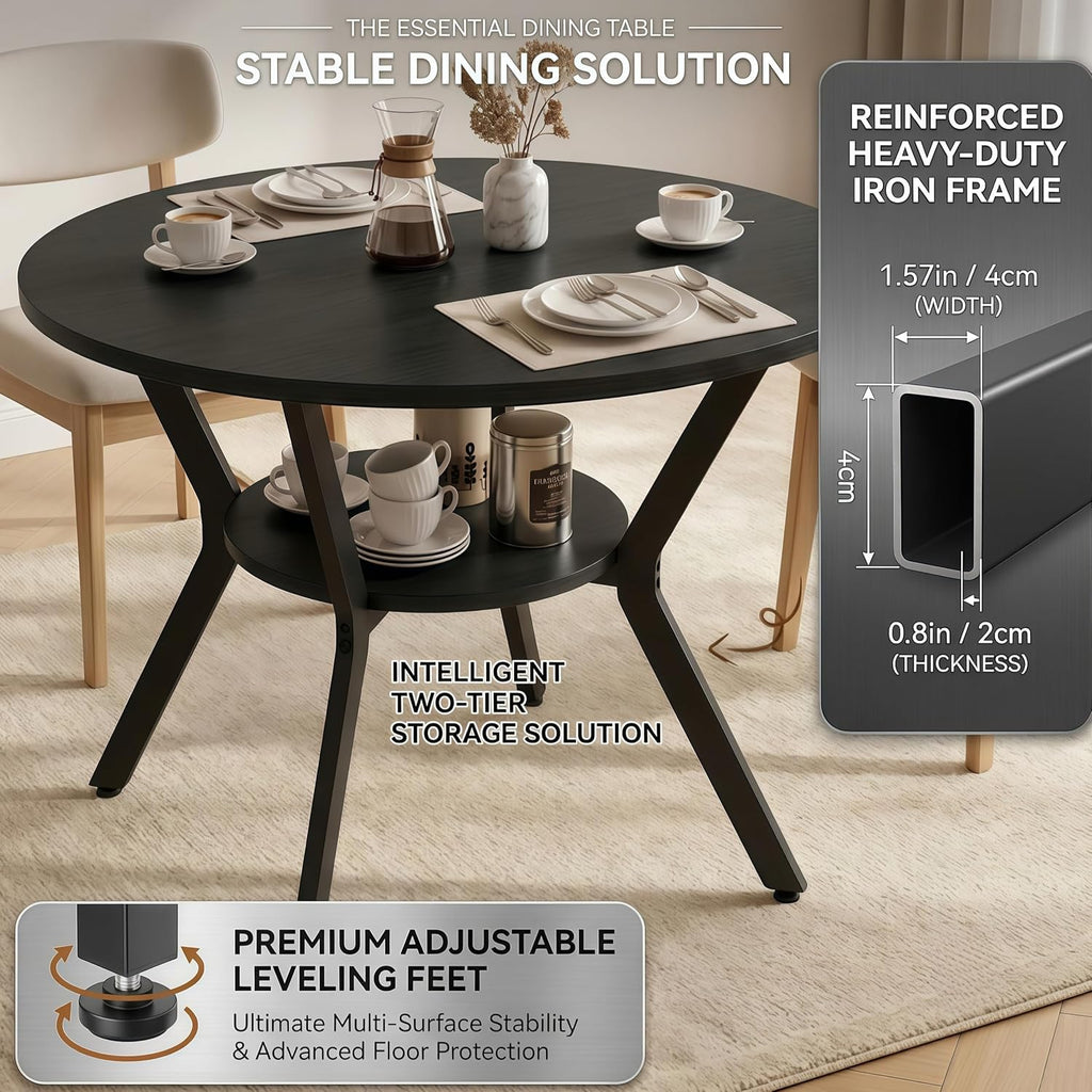 42" Round Dining Table for 4,Kitchen & Dining Tables with Storage,black
