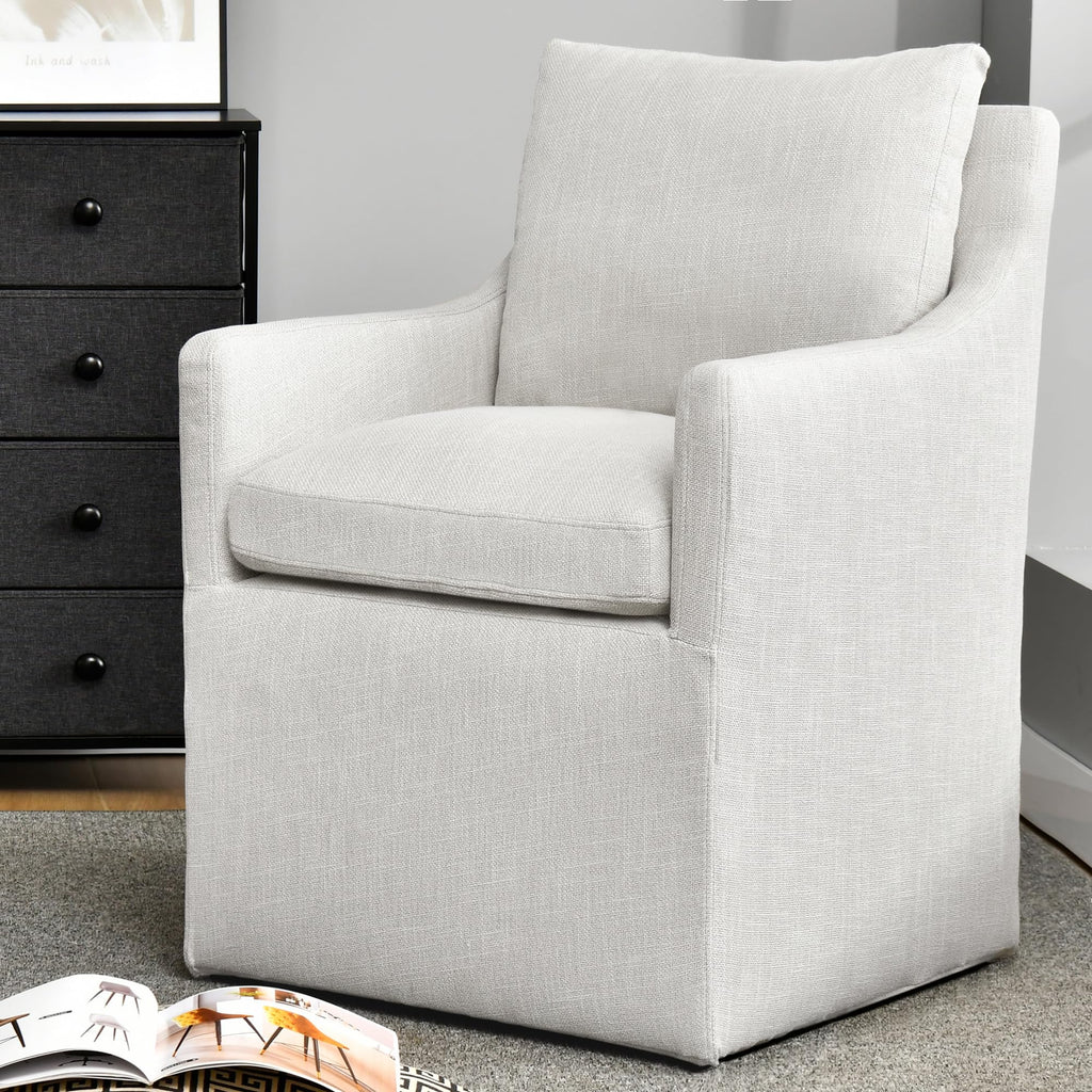 DUHOME Upholstered Dining Chairs with Casters,Linen Dining Chairs Set of 4