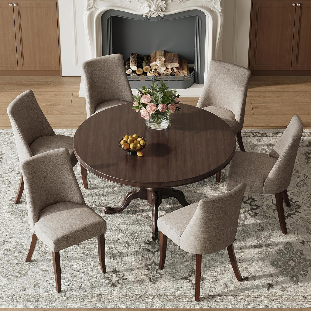 COLAMY Upholstered Dining Chairs Set of 6, Mid Century Modern Kitchen Chairs with Back, Farmhouse Fabric Side Dining Room Chairs with Wood Legs for Dining Room Restaurant, Brown