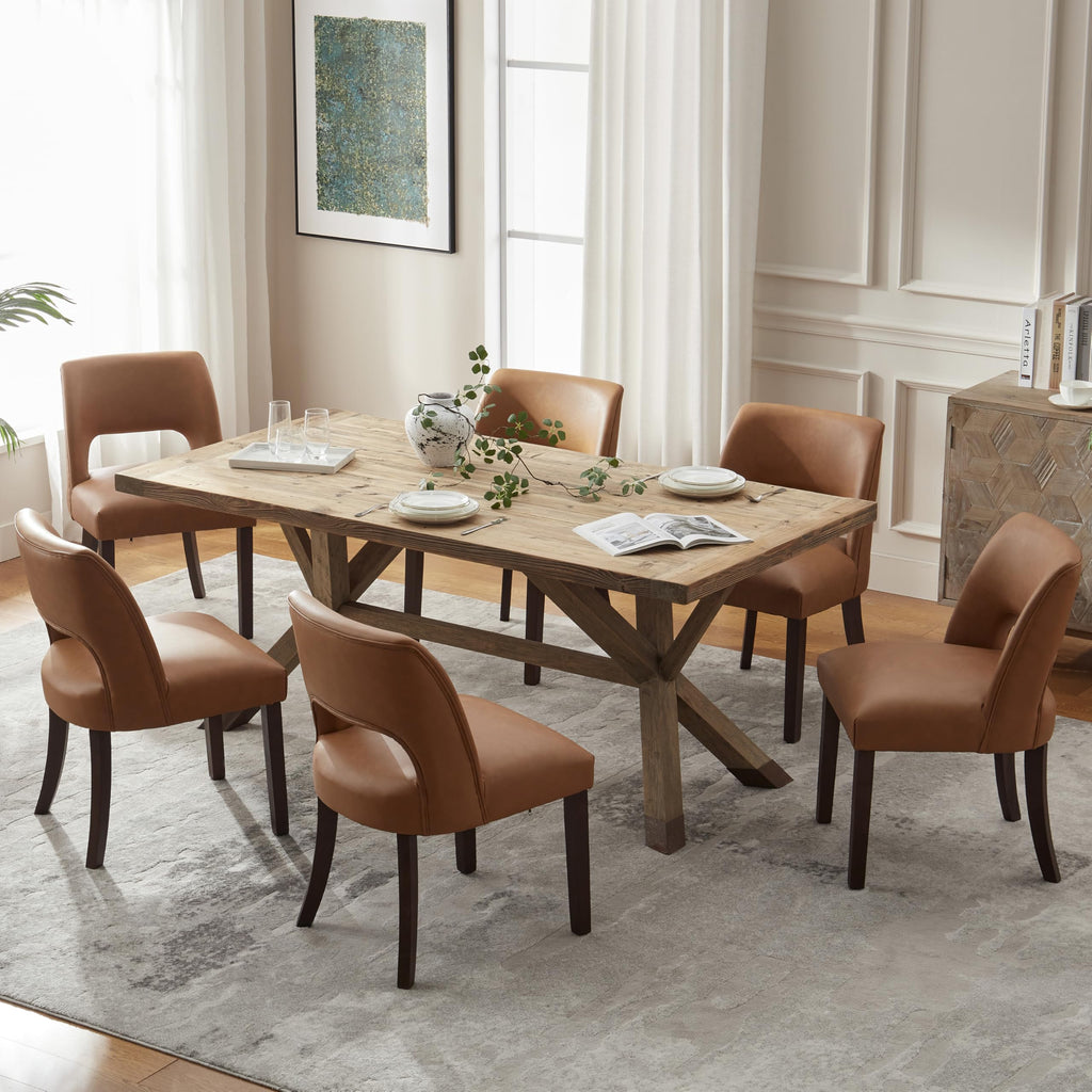 VKNOW Modern Dining Chairs Set of 4 with Rubberwood Legs, Beige