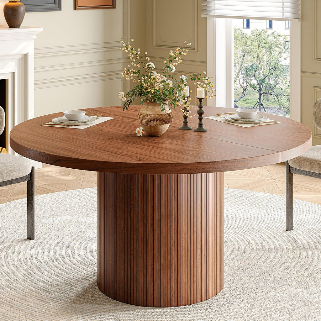 ONBRILL 47 Inch Round Dining Table for 4-6, Walnut