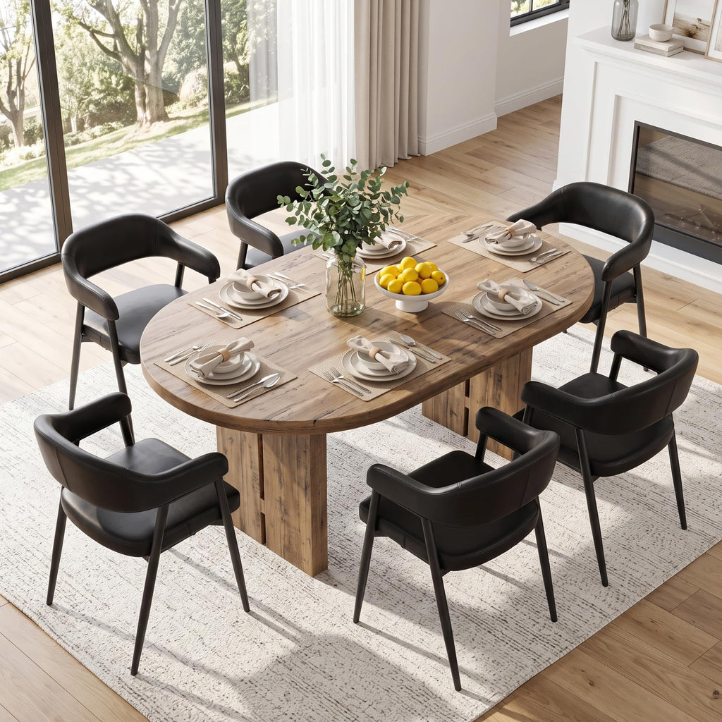 HNY Modern Dining Room Arm Chairs Set of 6, Retro Faux Leather Upholstered Barrel Dining Chairs with Arms Mid-Century Brown Accent Chair with Metal Legs, Open-Back Kitchen Side Chair for Living Room