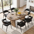 HNY Modern Dining Room Arm Chairs Set of 6, Retro Faux Leather Upholstered Barrel Dining Chairs with Arms Mid-Century Brown Accent Chair with Metal Legs, Open-Back Kitchen Side Chair for Living Room