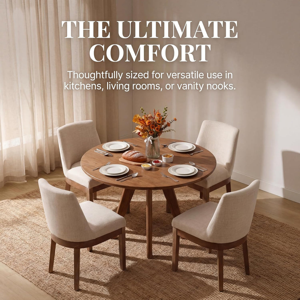 RIVOVA Upholstered Dining Chairs Set of 4, Modern Wooden Dining Room Chair Linen Fabric Kitchen Chairs Farmhouse Dinner Chair with Hardwood Frame, Beige