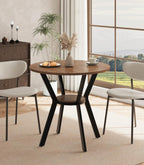 42" Round Dining Table for 4, Farmhouse Kitchen Table with Storage, Space Saving Circle Dinner Table, Rustic Wood Kitchen & Dining Room Tables with Metal Legs for Home, Apartment, Office, Restaurant