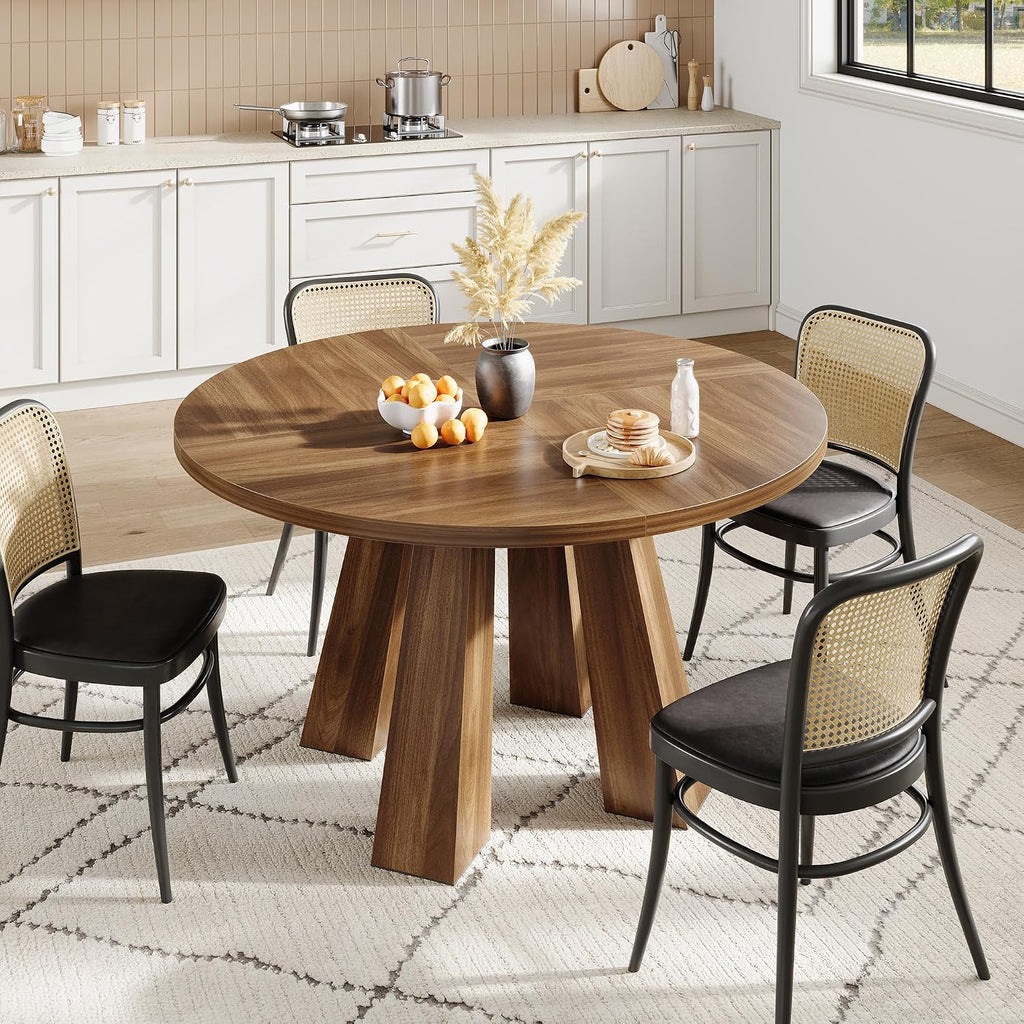 IDEALHOUSE 47" Round Dining Table for 4-6, Farmhouse Wood Kitchen Table