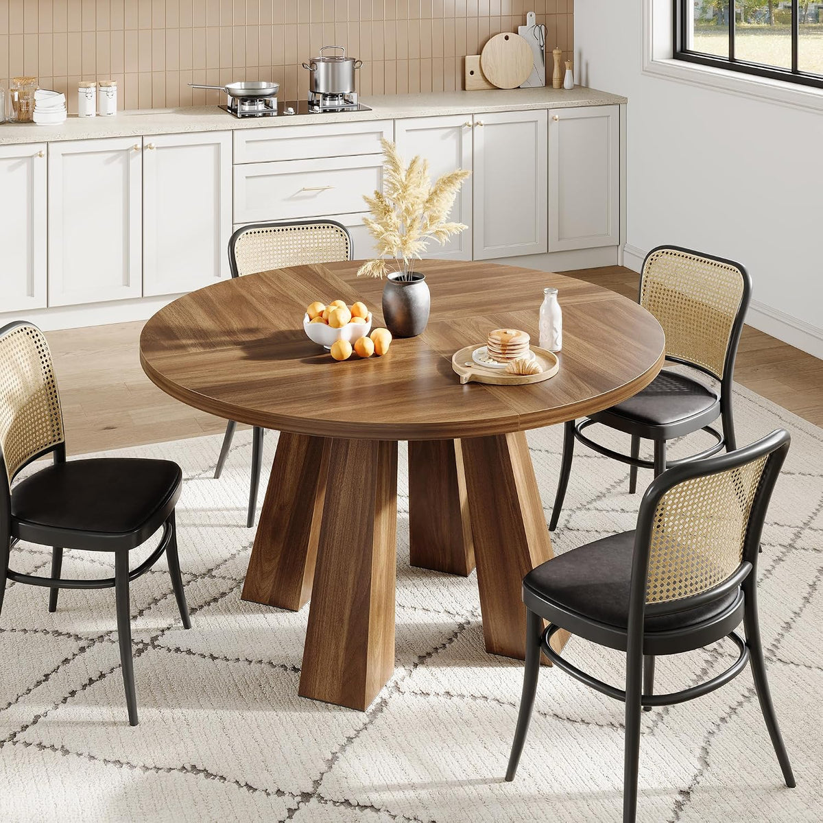 IDEALHOUSE 47" Round Dining Table for 4-6, Farmhouse Wood Kitchen Table