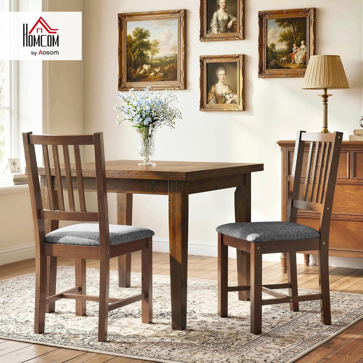 HOMCOM Wooden Dining Chairs Set of 2 with Slat Back, Farmhouse, Walnut