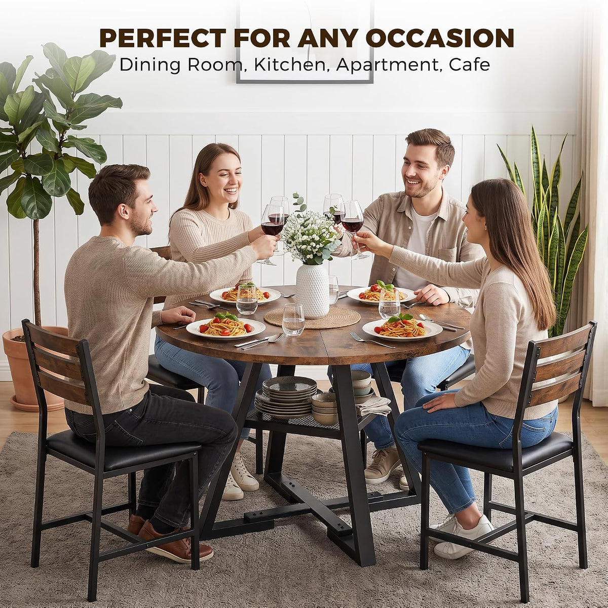 Jocoevol Round Dining Table for 4,Kitchen Dining Room Circle Dinner Pedestal Table,Space Saving Wood Kitchen & Dining Room Furniture (Vintage, 46In)
