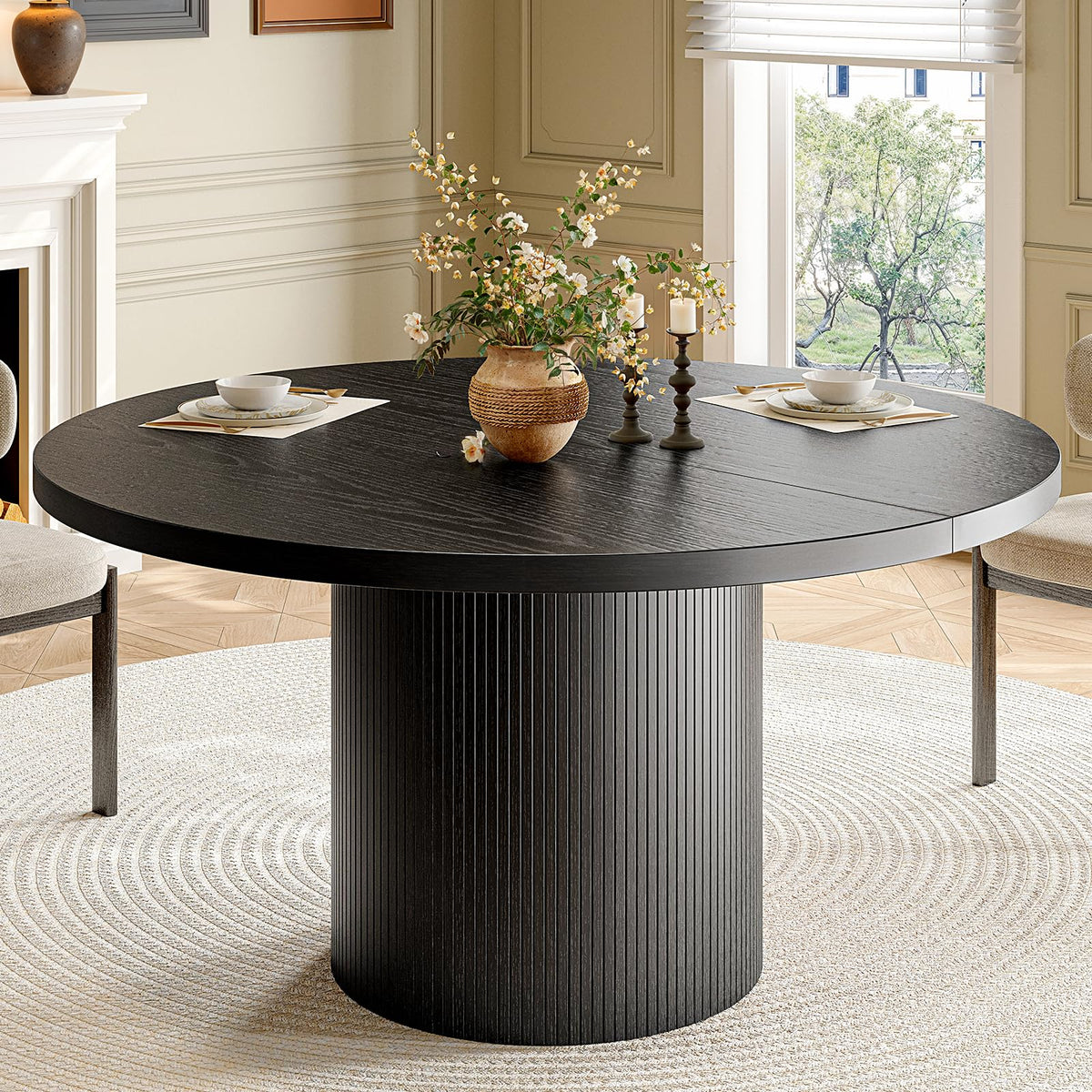 ONBRILL 47 Inch Round Dining Table for 4-6, Walnut
