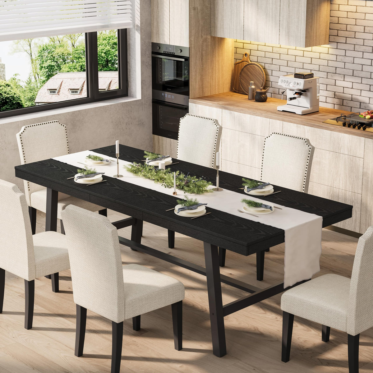 Garvee 71" Farmhouse Dining Table, Rustic Kitchen Table, Brown