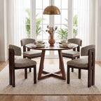 COLAMY Upholstered Dining Chairs Set of 6, Solid Wood Wobble-Free Modern Kitchen Accent Seating for Long Family Dinners, Mid Century Beige Fabric & Walnut Finish,Camel