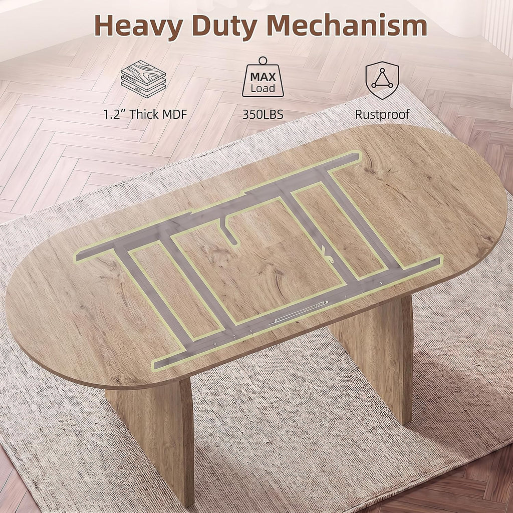55"-70.8" Extendable Oval Dining Table for 4-8 with Built-in Flip Leaf