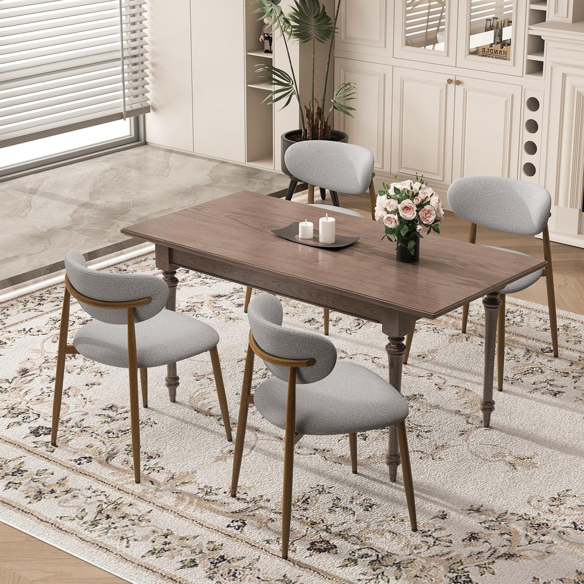 MALOL Dining Chairs Set of 4, Curved Back Kitchen Room Chairs with Metal Legs and Anti Slip Pads, Upholstered Dining Chair for Home and Restaurant, Beige