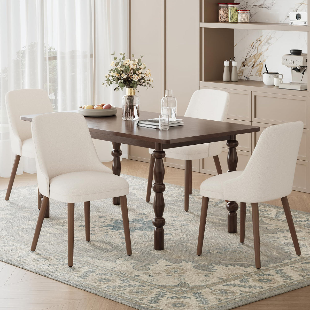MALOL Upholstered Dining Chairs Set of 4 with High-Back, Beige