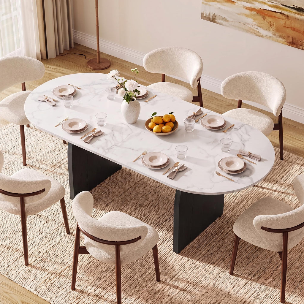 55"-70.8" Extendable Oval Dining Table for 4-8 with Built-in Flip Leaf