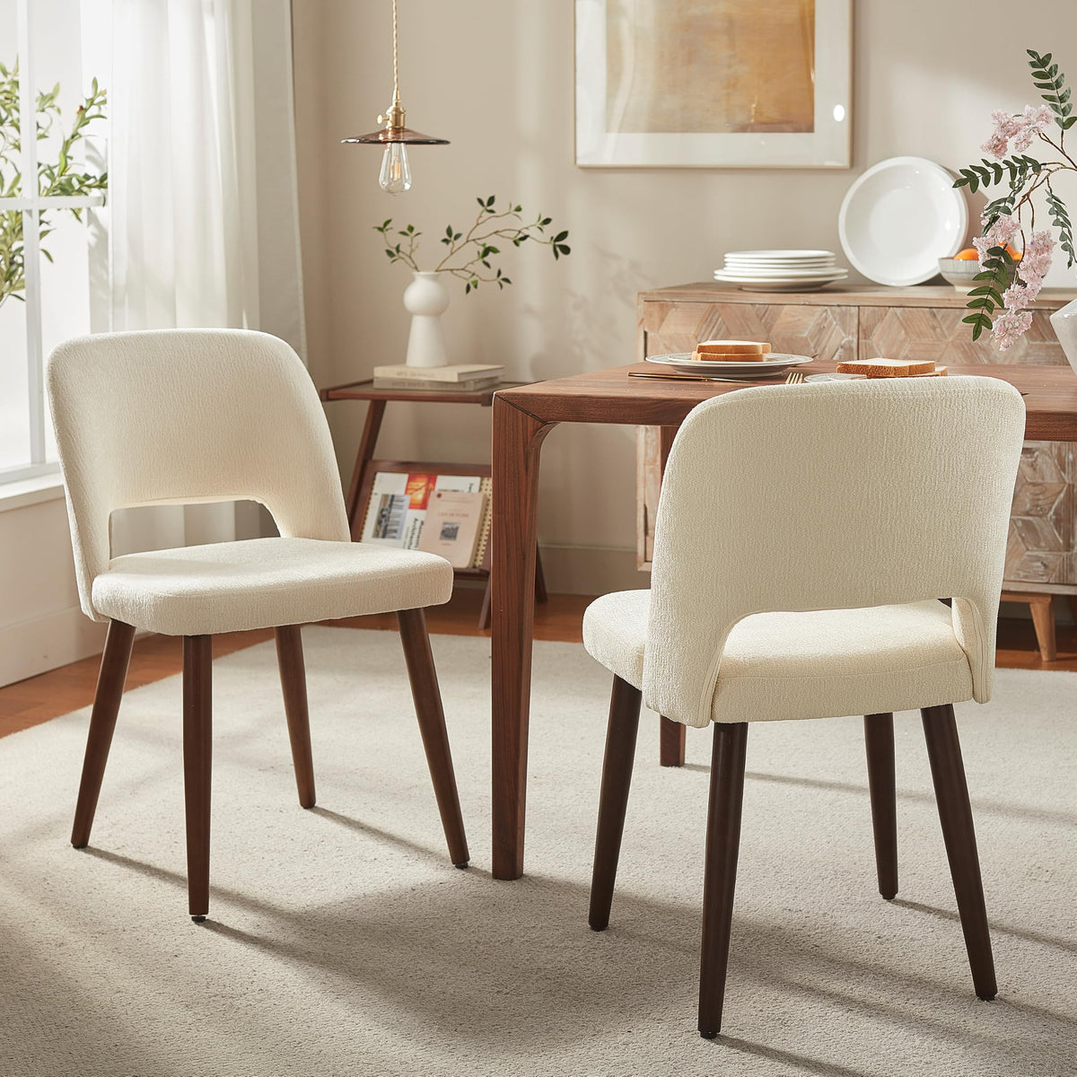 Usaint Wooden Dining Chairs Set of 4, Fabric Dining Room Chairs, Green
