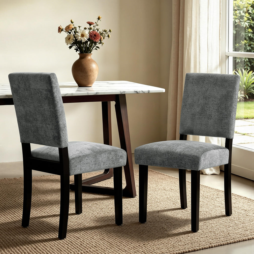 CHUN YI Dining Chairs Set of 4, Upholstered Dining Room Chairs, Modern Farmhouse Parsons Chairs with Solid Wood Legs & Fabric Padded Seat for Kitchen/Living Room/Restaurant, Beige