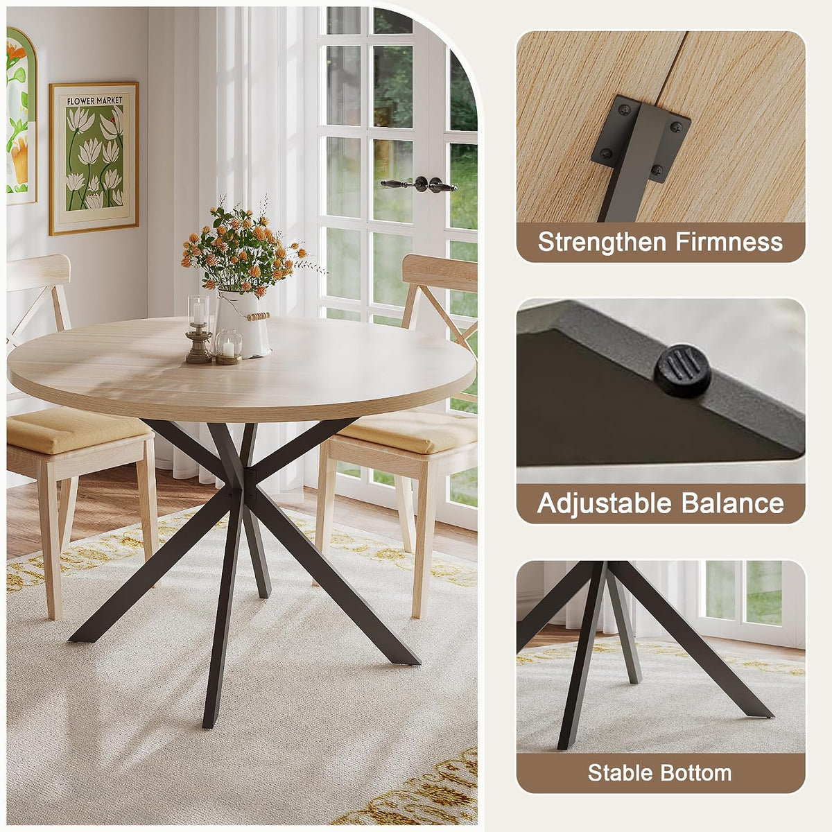 ChooChoo 47.2 Inch Round Dining Table for 4
