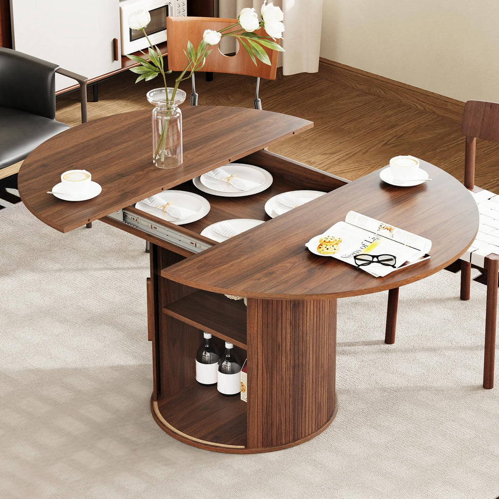 41 in-78 in Extendable Dining Room Table for 4-8, Round Expandable Kitchen Table with Fluted Base, Modern Oval Dinner Tables for Dining Room Kitchen Living Room (Black)