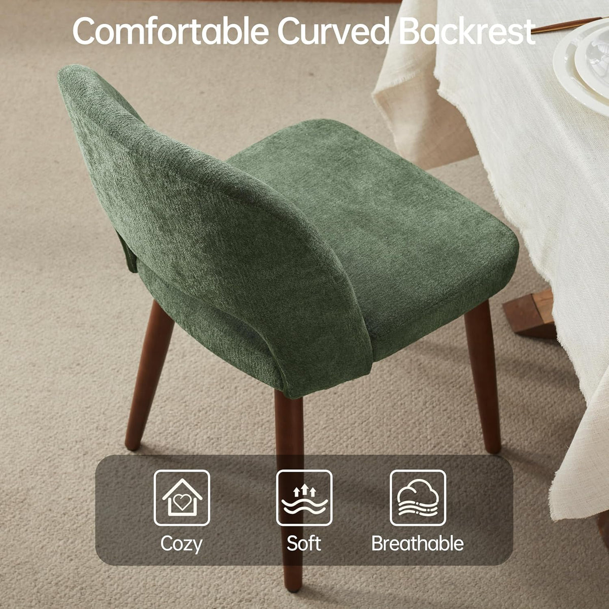 Usaint Wooden Dining Chairs Set of 4, Fabric Dining Room Chairs, Green