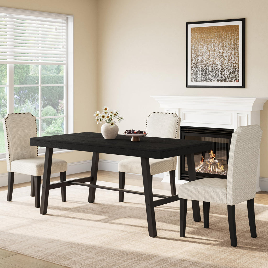 GarveeHome Industrial Dining Table for 6-8 People, 70.87" Long Large Kitchen Table with Sturdy Metal Frame, Rectangular Counter for Dinner, Kitchen, Dining Room (Natural, 71" Non-extendable)