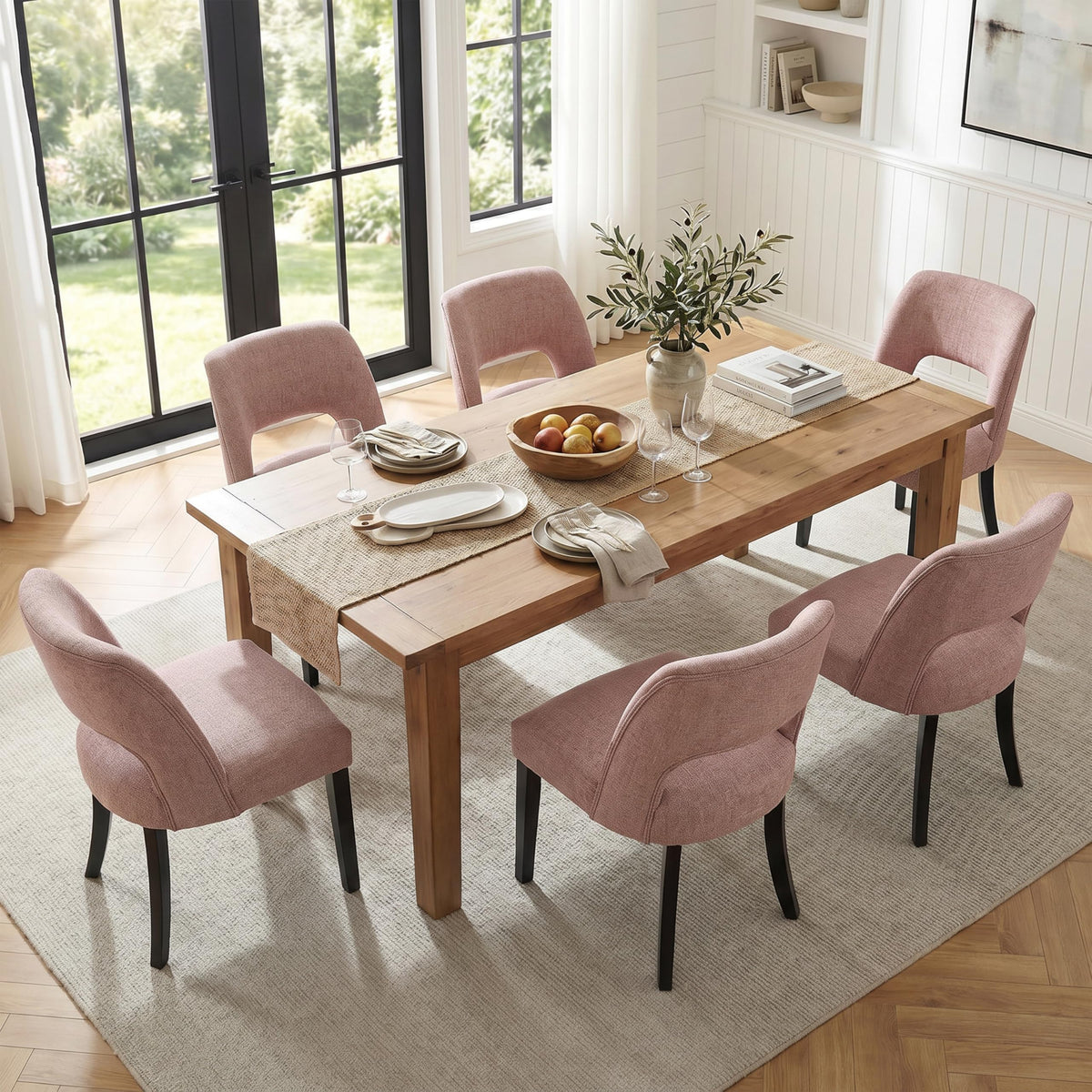 keoni Wooden Dining Chairs Set of 4 with Black Rubberwood Legs and Backrest