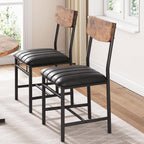 Jocoevol Industrial Dining Chairs Set of 4 - Upholstered Dining Room Chairs with PU Leather, Kitchen Chairs with Wooden Backrest and Thickened Metal Legs, for Dining Room, Living Room（Rustic Brown）