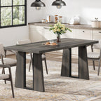 DWVO 70" Farmhouse Rectangular Dining Table for 6-8, Wooden, Dark Walnut