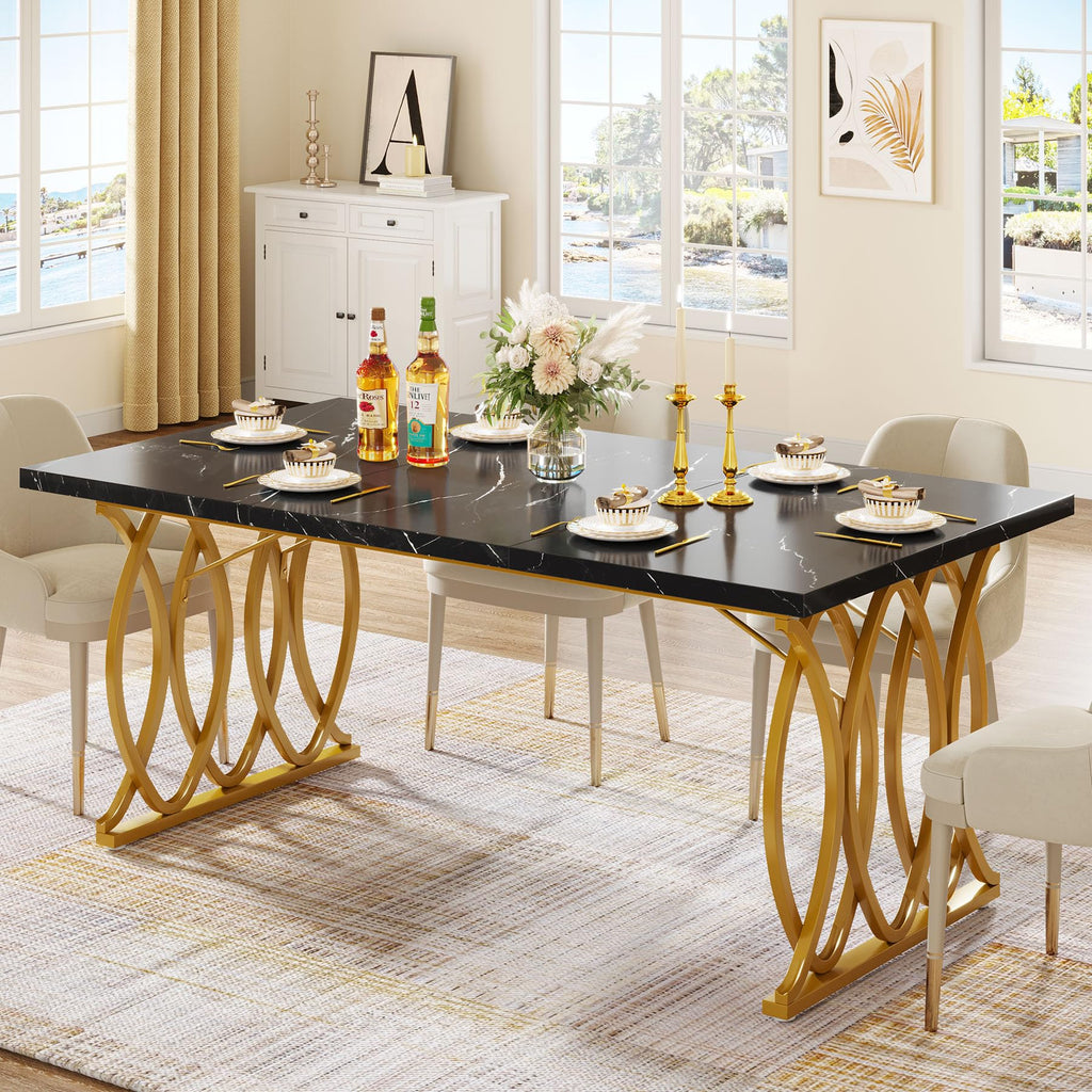 Tribesigns 63" Dining Table for 4 to 6, White and Gold Kitchen Table