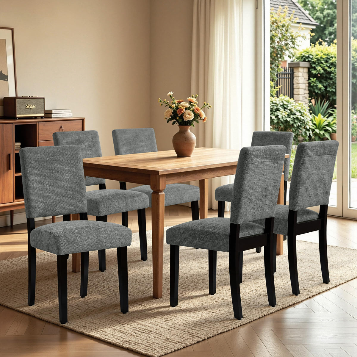 CHUN YI Dining Chairs Set of 4, Upholstered Dining Room Chairs, Modern Farmhouse Parsons Chairs with Solid Wood Legs & Fabric Padded Seat for Kitchen/Living Room/Restaurant, Beige
