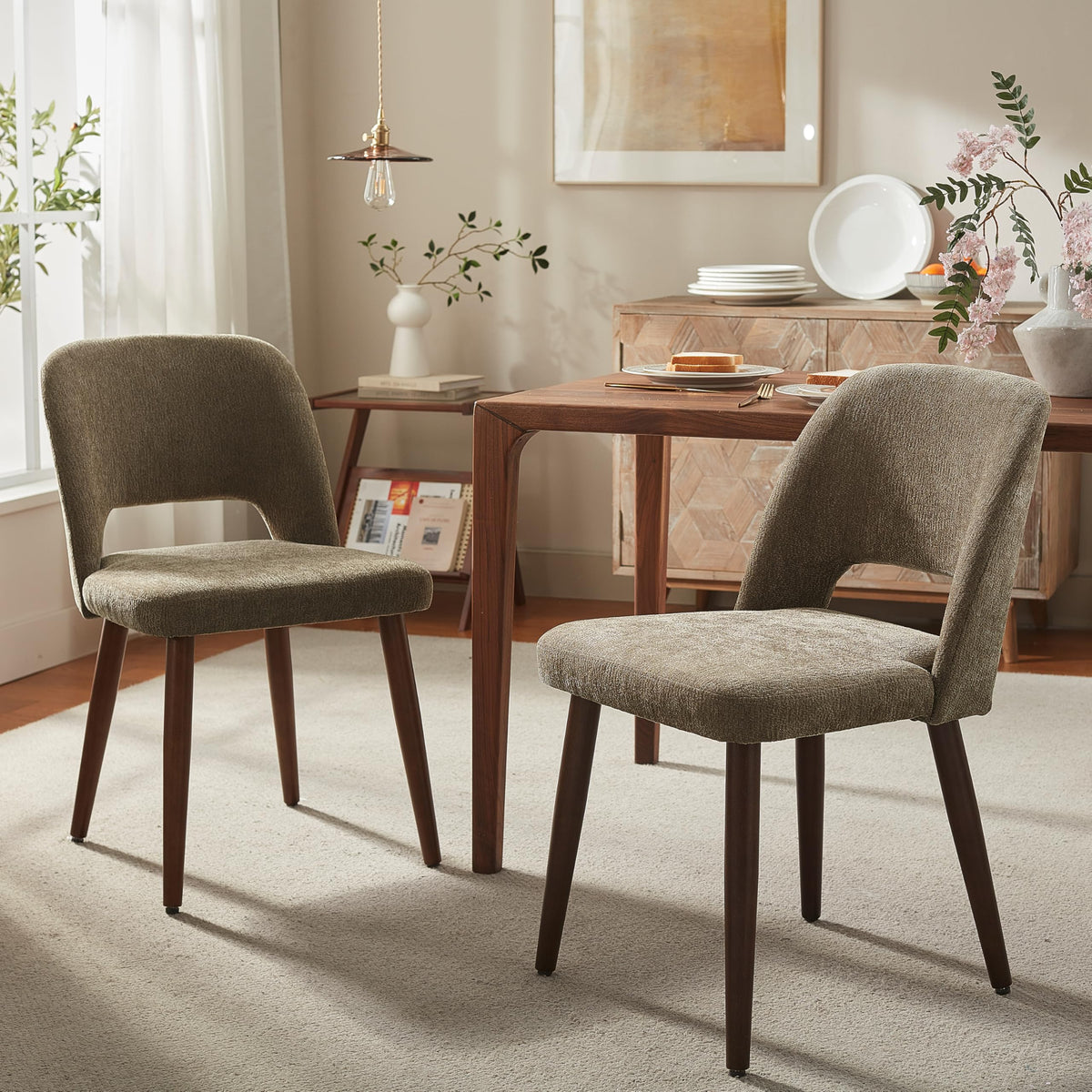 Usaint Wooden Dining Chairs Set of 4, Fabric Dining Room Chairs, Green