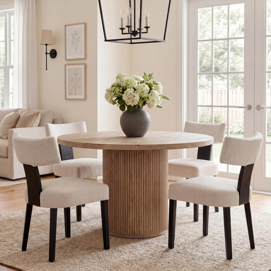 HNY Mid Century Modern Dining Chairs Set of 4, Upholstered Linen Kitchen & Dining Room Chairs with Ergonomic Curved Backrest, Solid Wood Legs, Farmhouse Accent Chair for Home, Apartment, Beige