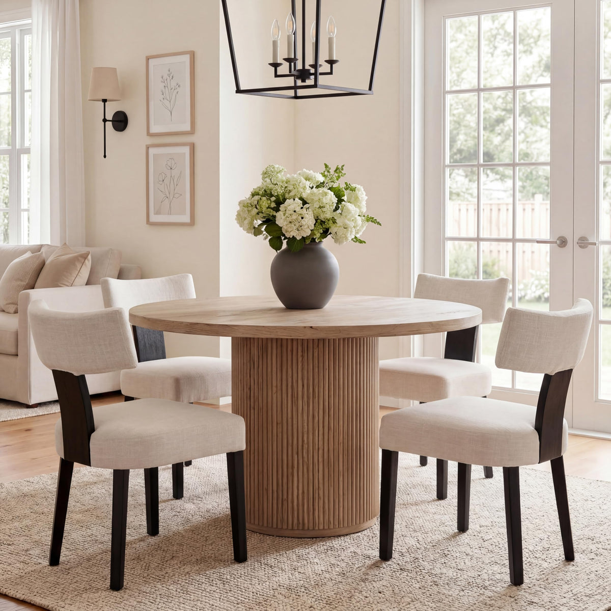 HNY Mid Century Modern Dining Chairs Set of 4, Upholstered Linen Kitchen & Dining Room Chairs with Ergonomic Curved Backrest, Solid Wood Legs, Farmhouse Accent Chair for Home, Apartment, Beige