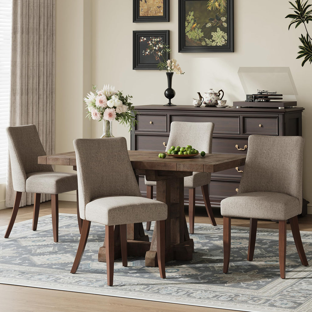 COLAMY Upholstered Dining Chairs Set of 6, Mid Century Modern Kitchen Chairs with Back, Farmhouse Fabric Side Dining Room Chairs with Wood Legs for Dining Room Restaurant, Brown
