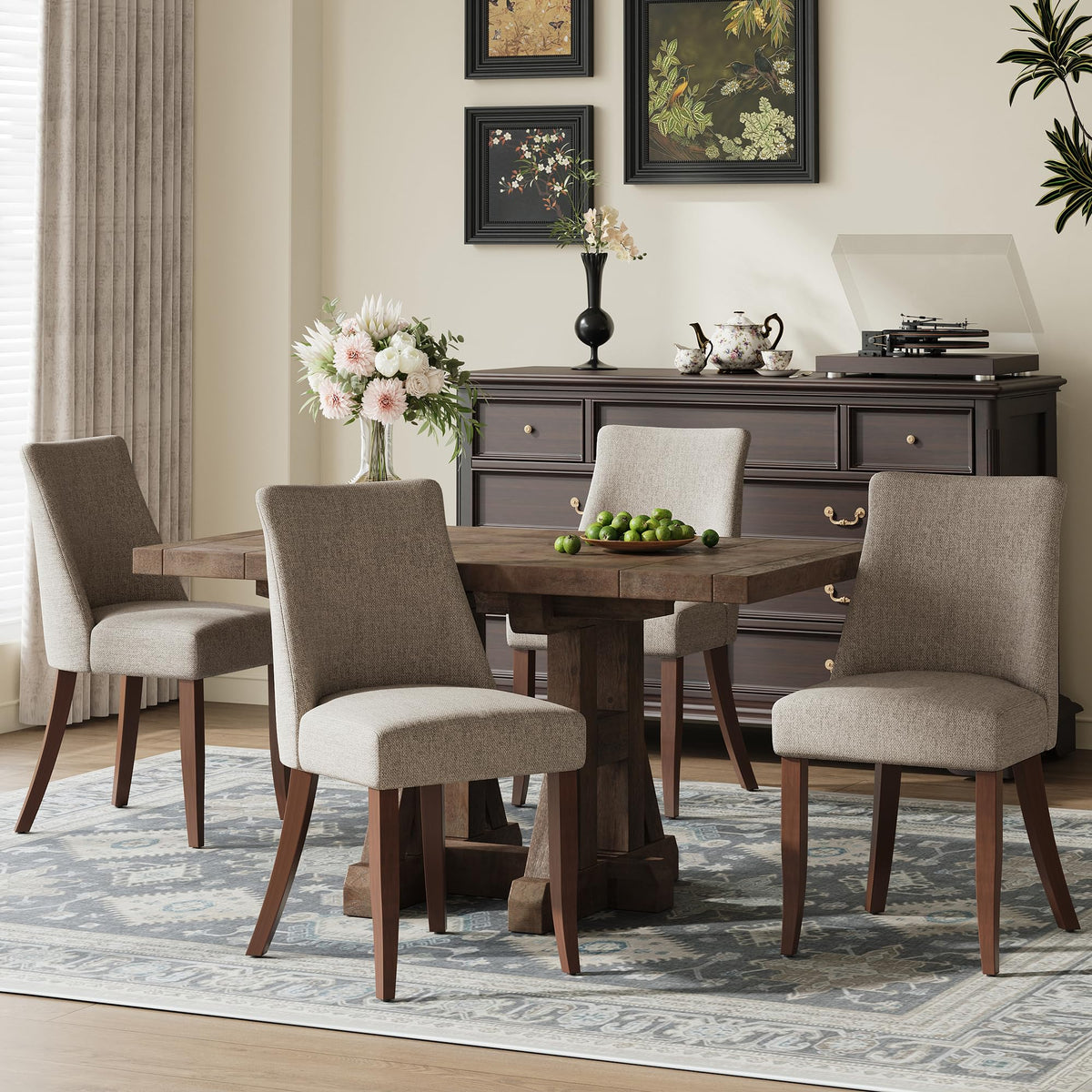 COLAMY Upholstered Dining Chairs Set of 6, Mid Century Modern Kitchen Chairs with Back, Farmhouse Fabric Side Dining Room Chairs with Wood Legs for Dining Room Restaurant, Brown