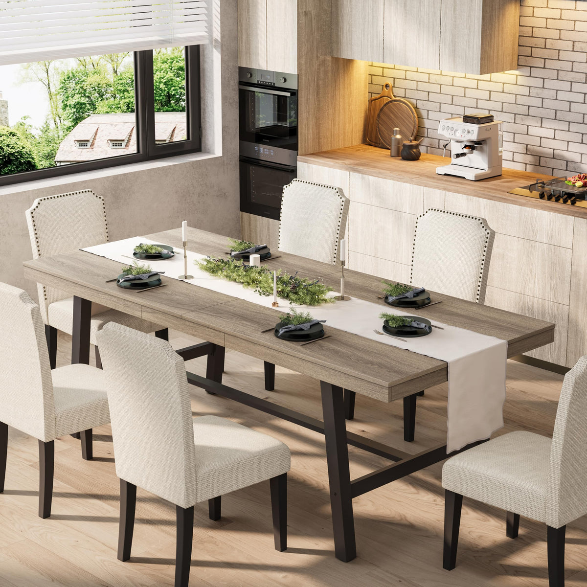 Garvee 79" Heavy Duty Kitchen Table, Rustic Dining Table, Brown
