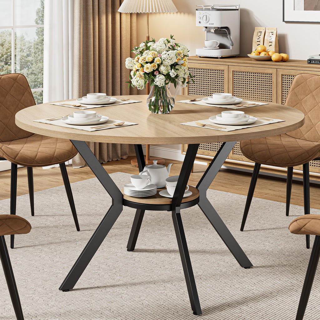 IRONCK Round Dining Table for 4, 43" Farmhouse Kitchen Table with Storage